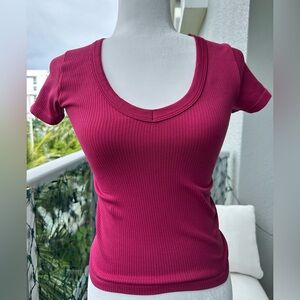 No Boundaries Pink Ribbed Fitted T-Shirt